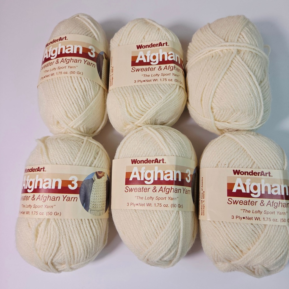 WonderArt Afghan 3 Yarn Natural 65 Sport Weight 3 Ply Acrylic 6 Skeins Dye Lot